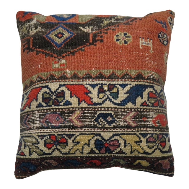 Tribal Traditional Orange Brown Persian Rug Pillow For Sale