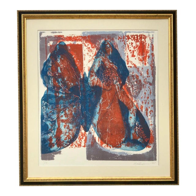 Printmaking Materials Vintage Modernist Figurative Serigraph Woman and Butterfly 1967 For Sale - Image 7 of 7
