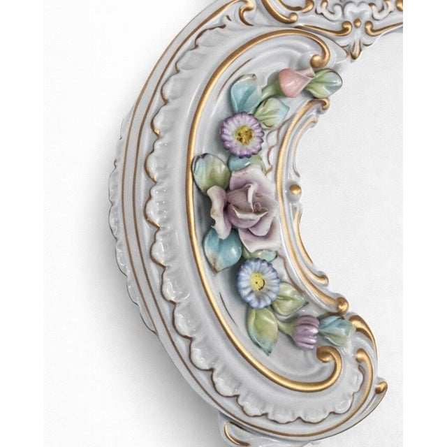 Porcelain Mirror with Polychrome Floral Relief, 1960s For Sale - Image 4 of 6