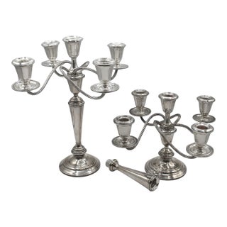 Mid-20th Century Pair of Sterling 5-Light Candelabras by Newport Silver Co. For Sale
