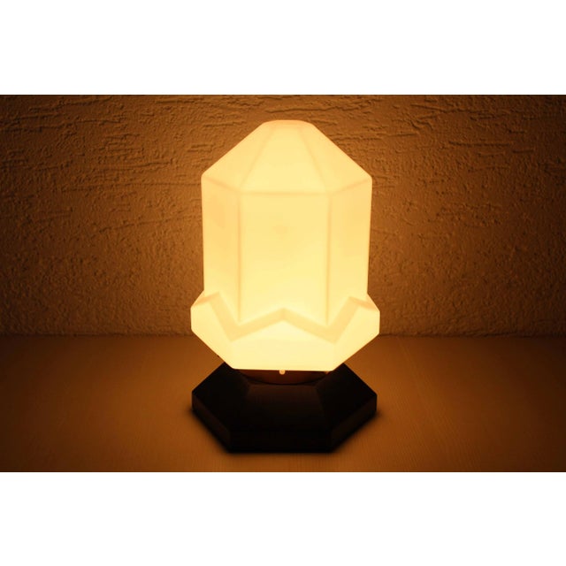 Black Art Deco Lamp in Wood and Opal Glass, 1930s For Sale - Image 8 of 10