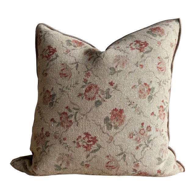 French Linen Accent Pillow Cover — Jardin Orgeat 20" For Sale