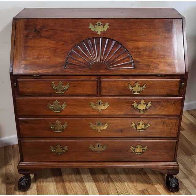 Brown Antique American Early 19th C Mahogany Chippendale Ball & Claw Slant Front Desk For Sale - Image 8 of 15