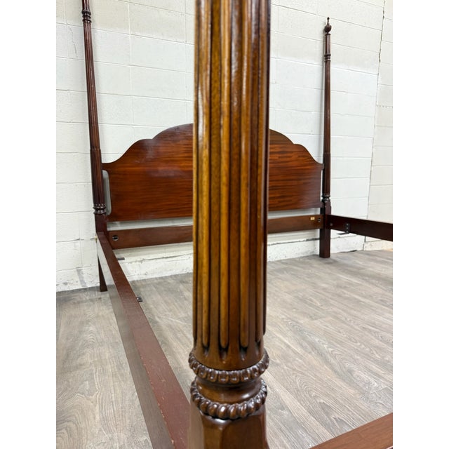 Wood Vintage King Size Councill Craftsman Chippendale Mahogany Carved Four Poster Bed For Sale - Image 7 of 10