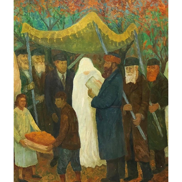Late 20th Century Chaïm Goldberg, Large Judaica Oil Painting, Polish Jewish Wedding in the Shtetl Chaim Goldberg, 1993 For Sale - Image 5 of 7