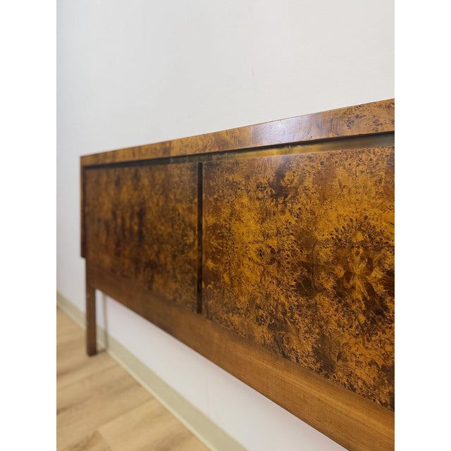 Wood Vintage John Stuart MCM Burlwood King Headboard, Bronze Inlay Detail, Collectable For Sale - Image 7 of 10