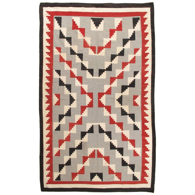 Antique Navajo Carpet, Folk Rug, Handmade Wool, Beige, Gray, Blood Orange For Sale - Image 17 of 17