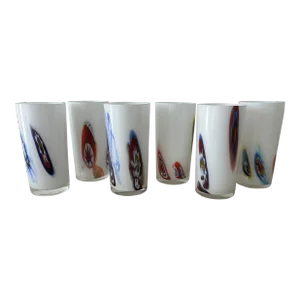 Vintage Venetian Murano Style Millefiori Glass Water Cups- Set of 6