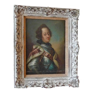 19th Century French Oil Painting of Young Prince in Ermin and Armor For Sale