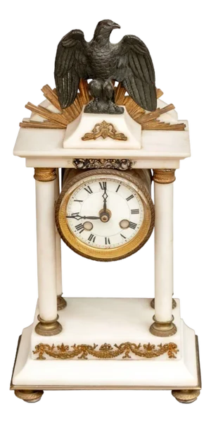 French Empire Style Gilt Metal and Marble Clock