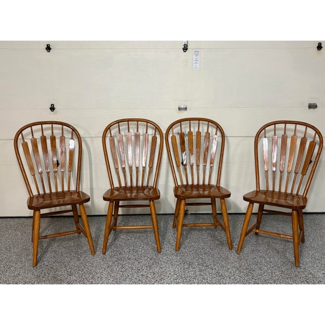 Mid 20th Century Windsor-Style Solid Oak Dining Chairs Medium Oak Finish, Arrow Back-Set of 4 For Sale In Boise - Image 6 of 6