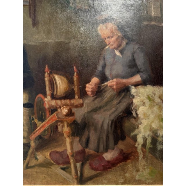 Karl Bauer, Pipe and Spinning Wheel, Oil Painting on Canvas For Sale - Image 10 of 12