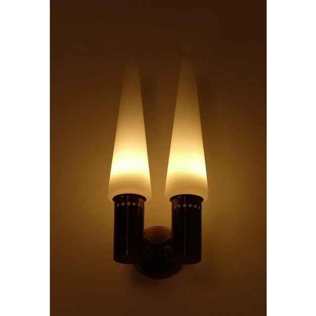 Rare set of 7 opaline glass & brass wall lights, model name: S-1987/2. Produced by Hans-Agne Jakobsson, Markaryd, Sweden,...