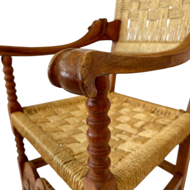 Mid 20th Century Pair of Mid 20th Century Carved Wooden and Woven Rope Armchairs For Sale - Image 5 of 12