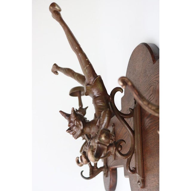 Victorian Oak Wall Coat Rack with Cast Iron, 1890s For Sale - Image 11 of 16