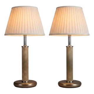 Mid-Century Modernist Sculptural Metal Bedside Table Lamps, 1950s, Set of 2 For Sale