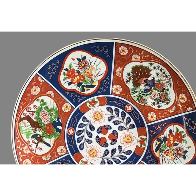 Late 20th Century Vintage Japanese Porcelain Colorful Floral Imari Platter, Marked For Sale - Image 5 of 10