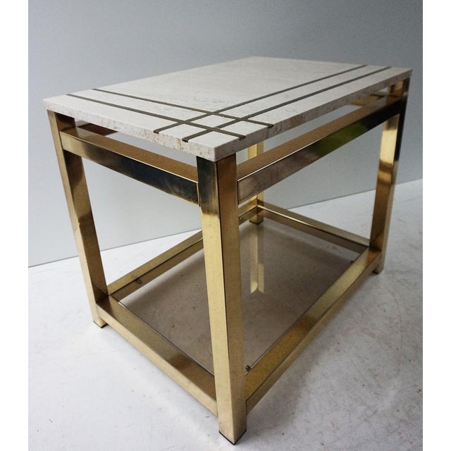 Mario Sabot Travertine and Gold Side Table by Maison Jansen Alain Delon for Mario Sabot, 1970s For Sale - Image 4 of 5