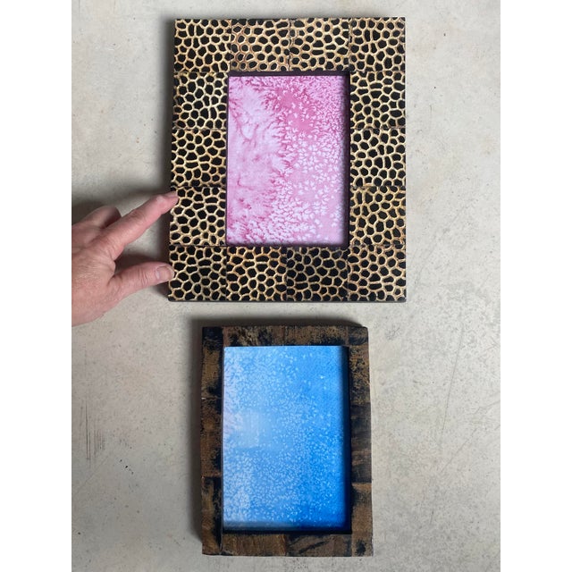 Perfectly imperfect, hand-made horn picture frames with original watercolor paintings. Smaller: 7.88"W x .58"D x 5.88"H...