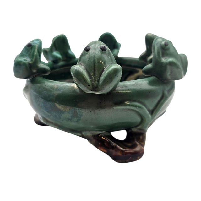 Late 20th Century Vintage Majolica-Style Frog Lily Pad Planter Bowl, 7" Diameter For Sale - Image 5 of 10