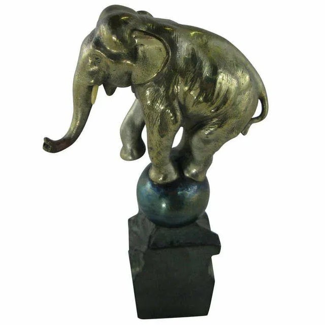 1930s 1930 Art Deco Silver Plated Bronze Dancing Elephant For Sale - Image 5 of 5