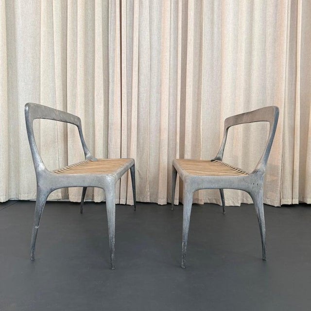 Organic Modern Cast Aluminum and Teak Bench by John Reeves For Sale - Image 4 of 11