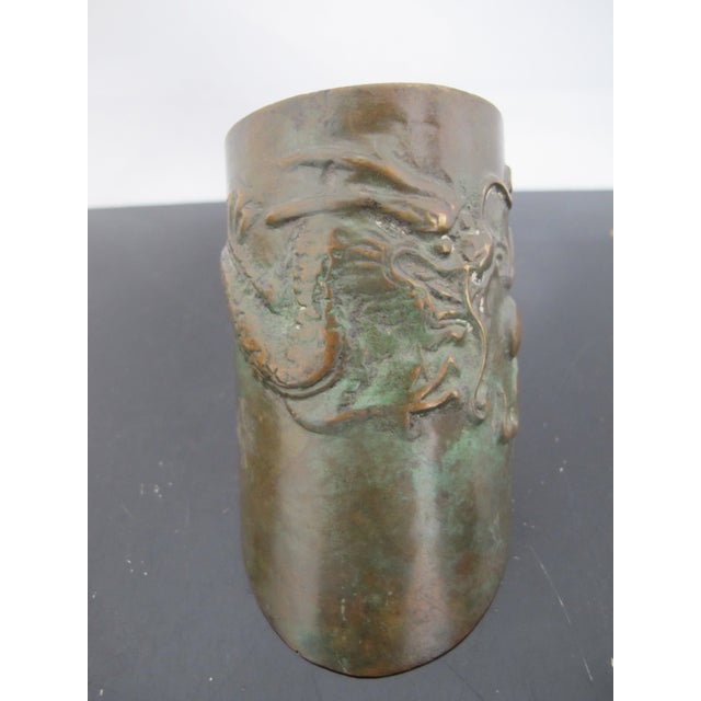 Chinese Bronze Dragon With Pearl Hoof Shaped Brush Cup Paperweight Pair For Sale - Image 14 of 18