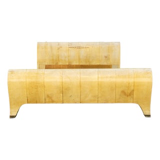 Wooden Parchment, and Brass Bed, Italy, 1940s For Sale
