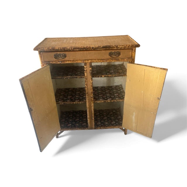 Chinoiserie Antique British Colonial English Tortoise Bamboo Cabinet For Sale - Image 4 of 7