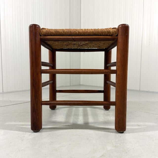 Wood Oak Stool with Rush Seat, 1950s-1960s For Sale - Image 7 of 10