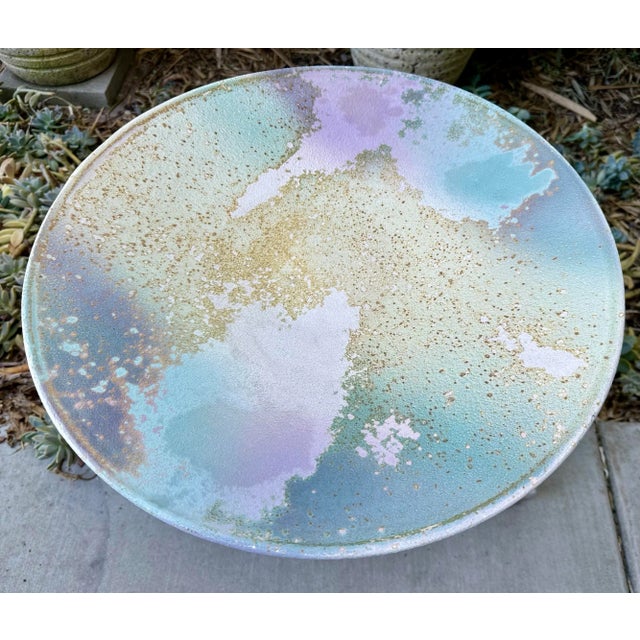 Mid-Century Modern Vintage Tony Evans Huge Abstract Modernist Raku Ceramic Studio Art Pottery Decorative Platter 19" For Sale - Image 3 of 12