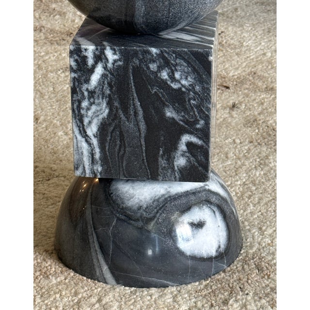 Contemporary Lulu and Georgia "Elton" Sculptural Ebony Marble Side Table - Stacked Geometric For Sale - Image 3 of 9