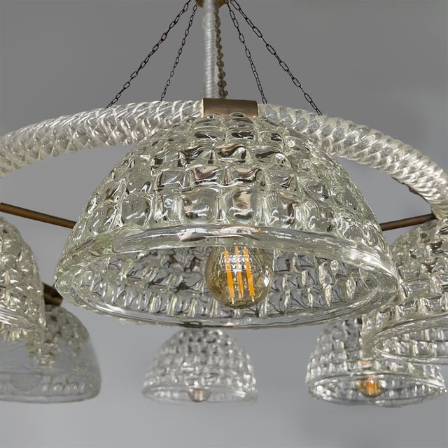 1930s Art Deco Italian Glass and Brass Chandelier, 1930s For Sale - Image 5 of 11