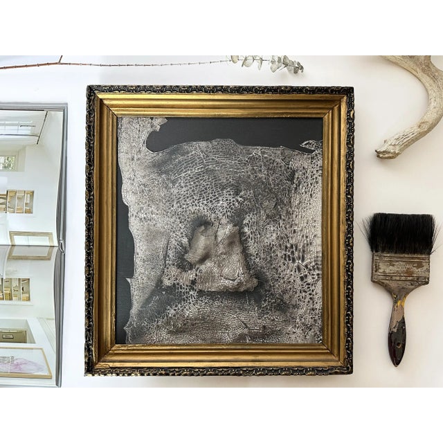 "Rhino" Black Abstract Art in Antique Frame, Black Textured Transitional Wall Art by JTS For Sale - Image 4 of 11