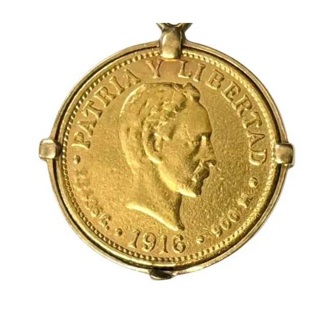 Vintage 14K Gold Cuban Dos Pesos Gold Coin Pendant. Pendant is an authentic 1916 Republic of Cuba Dos Pesos gold coin...