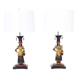 Pair of Painted Figural Table Lamps For Sale