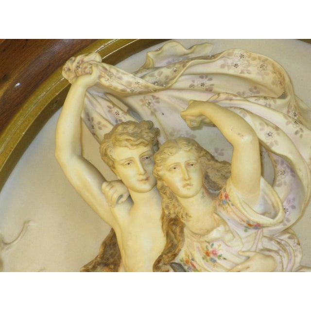Antique Porcelain Plaque, "The Storm" (La Tempête) After: French Artist Pierre Auguste Cot, Walnut Frame, European Figurine For Sale - Image 10 of 12