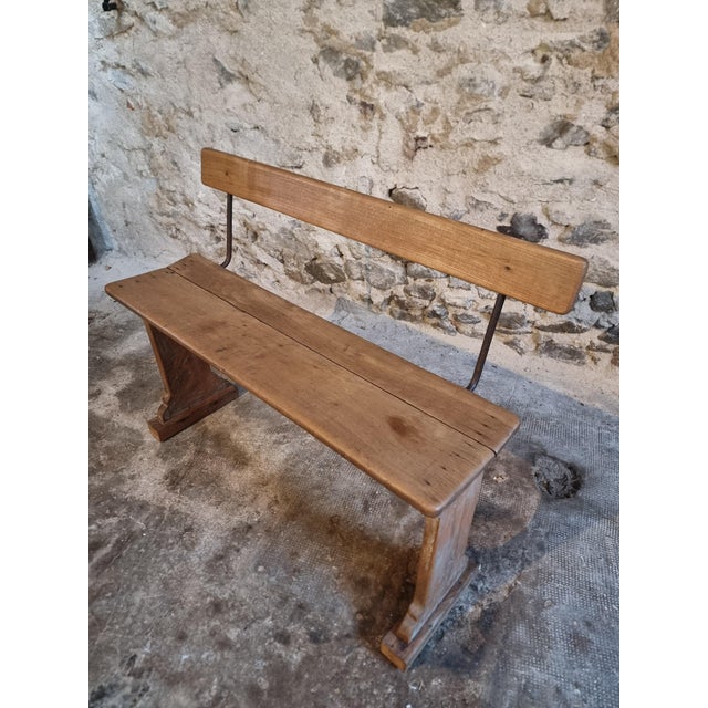 Vintage French Wooden Bench, 1920s For Sale - Image 11 of 16