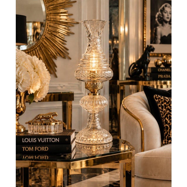 Vintage Cut Glass Hurricane Table Lamp Hollywood Regency Style For Sale In Pittsburgh - Image 6 of 6