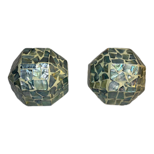 Pair of Abalone Mosaic Decor Orbs Geometric Squared Spheres