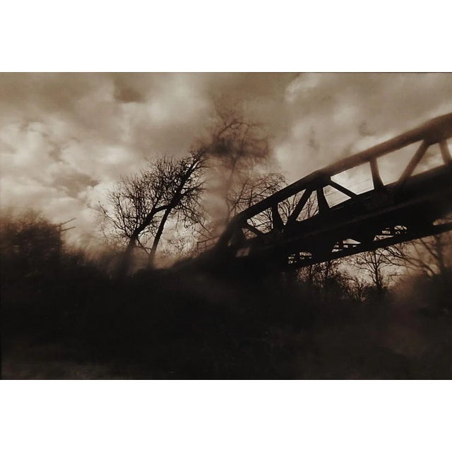 American Vintage 1990's Sepia Toned Railroad Train Trestle Photograph For Sale - Image 3 of 3