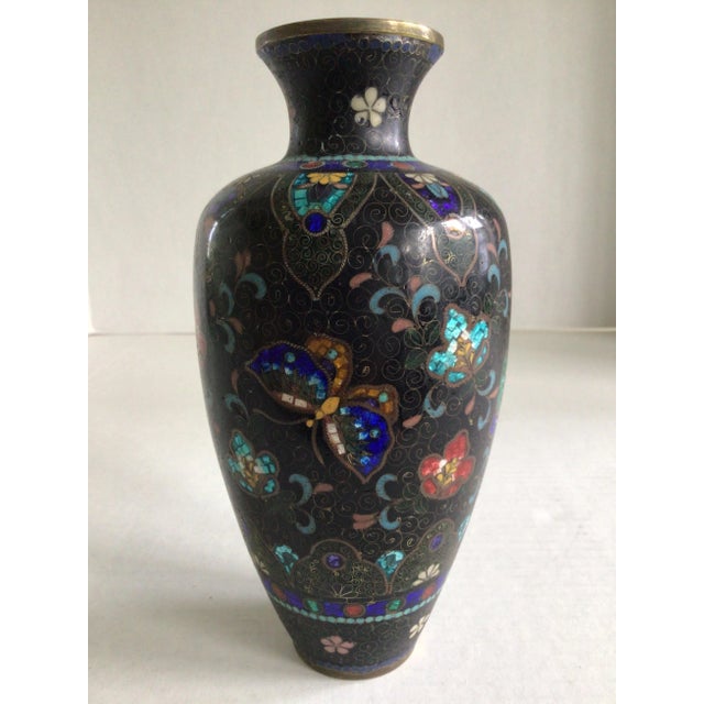 1920s Cloisonné Vase with Flowers and Butterflies