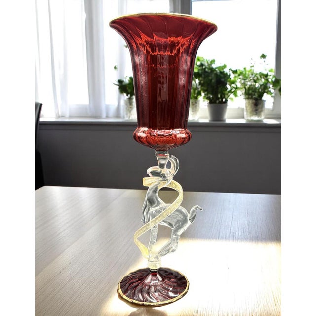 Gold Murano Sculptural Display Chalice in Red Artistic Glass with Gold Details For Sale - Image 8 of 12