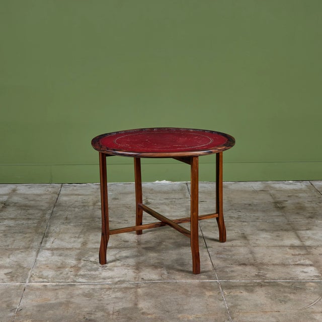 Round Red Leather-Top Occasional Table For Sale In Los Angeles - Image 6 of 15