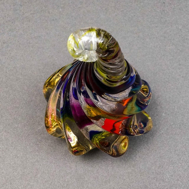Mid 20th Century Signed Multicolor Hand Blown Studio Art Glass Swirl Sculpture Paperweight For Sale - Image 5 of 7