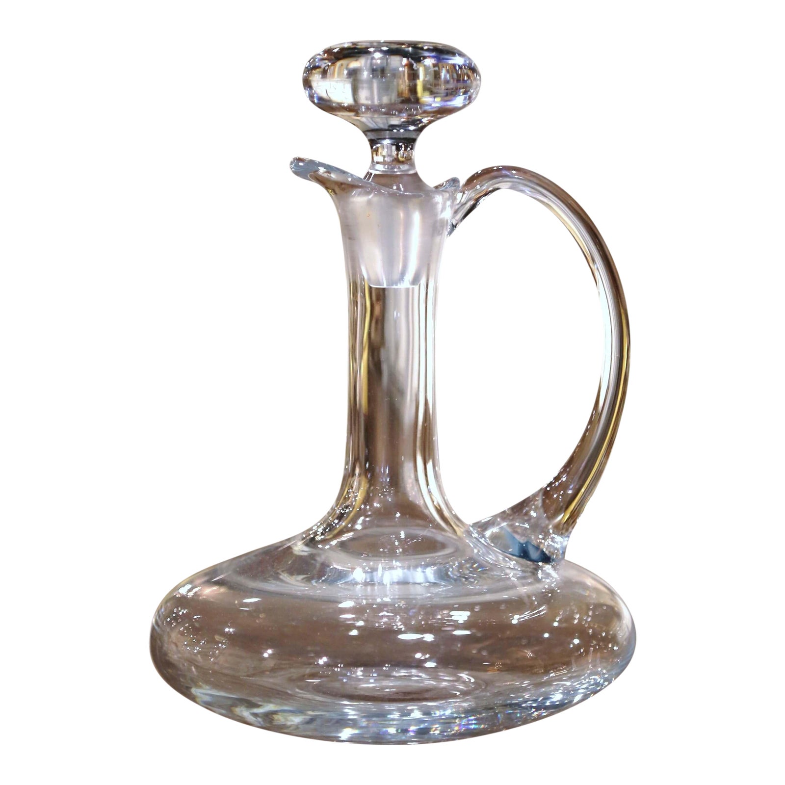 MidCentury French Glass Wine Carafe Decanter With Stopper and Handle Chairish
