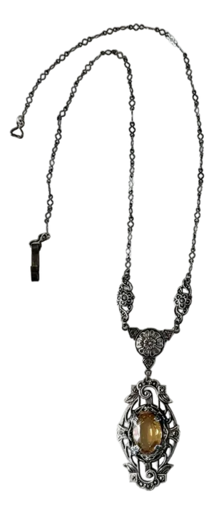 Antique Sterling Silver, Marcasite, and Citrine Art Nouveau Necklace