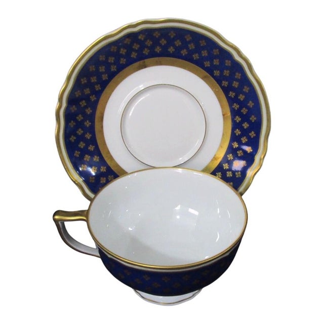 1920's Ceralene Malmaison Cobalt Raynaud Limoges France Cobalt Blue with Gold Stars Cup and Saucer Rooster Mark This...