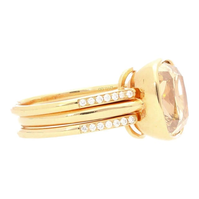 Metal Gia Certified 5.02 Carat Cushion Cut Brown Yellow Diamond Ring in 18k Rose Size 6 For Sale - Image 7 of 10