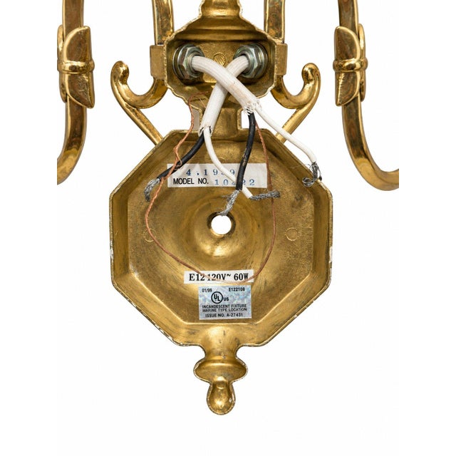 Traditional Vintage Plated Brass Double Light Wall Candelabra Sconce - a Pair For Sale - Image 3 of 6